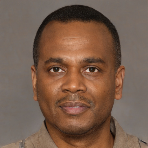 Joyful latino adult male with short  brown hair and brown eyes