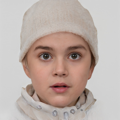 Neutral white child female with short  brown hair and brown eyes