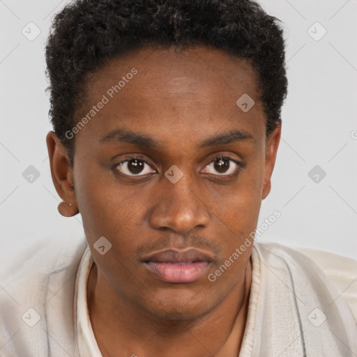 Neutral black young-adult male with short  brown hair and brown eyes