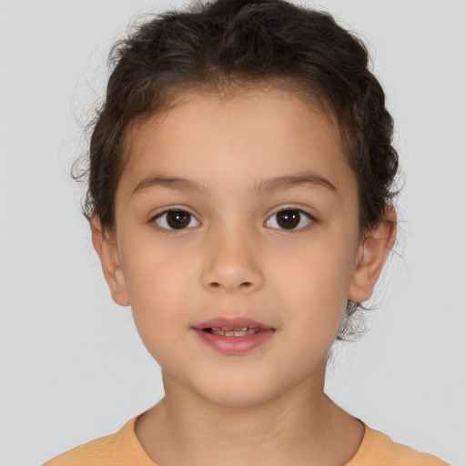 Neutral white child female with short  brown hair and brown eyes