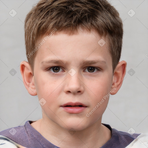 Neutral white child male with short  brown hair and grey eyes