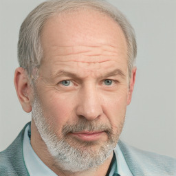 Neutral white middle-aged male with short  gray hair and grey eyes