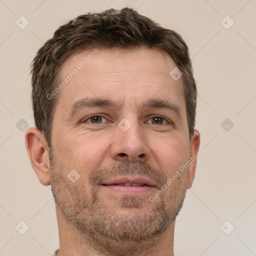 Neutral white adult male with short  brown hair and brown eyes