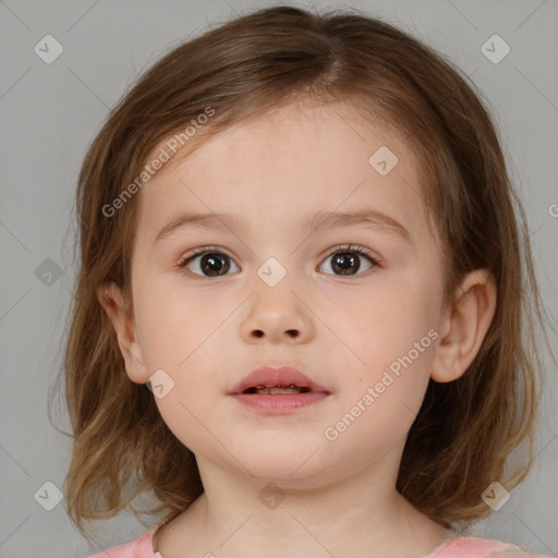 Neutral white child female with medium  brown hair and brown eyes