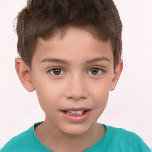 Joyful white child male with short  brown hair and brown eyes