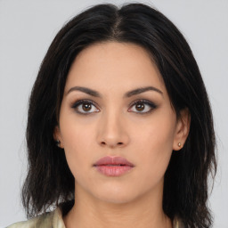 Neutral asian young-adult female with medium  black hair and brown eyes