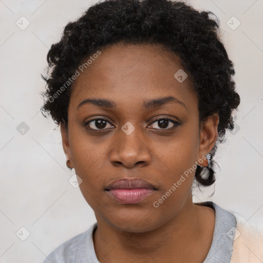 Neutral black young-adult female with short  black hair and brown eyes