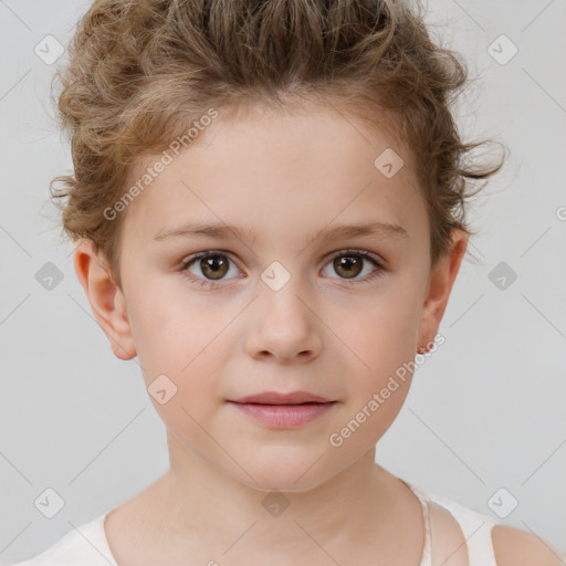 Neutral white child female with short  brown hair and brown eyes