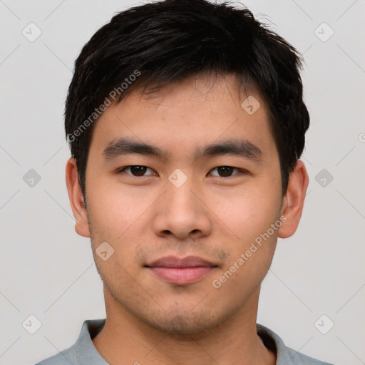 Neutral asian young-adult male with short  black hair and brown eyes