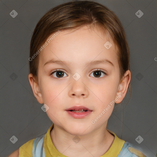 Neutral white child female with short  brown hair and brown eyes