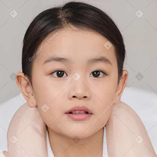 Neutral white child female with medium  brown hair and brown eyes