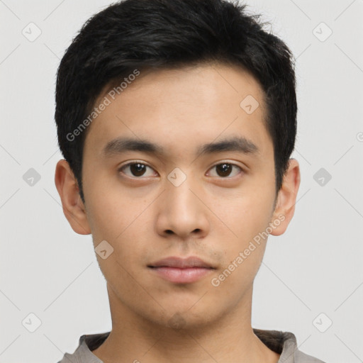 Neutral asian young-adult male with short  black hair and brown eyes