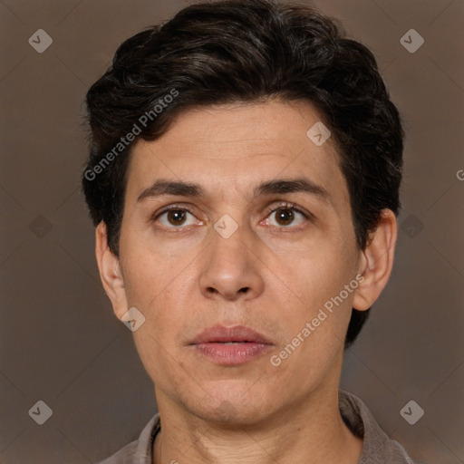 Neutral white adult male with short  brown hair and brown eyes