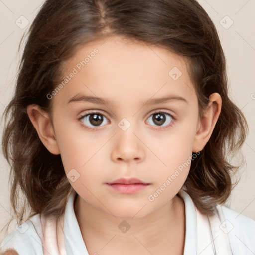 Neutral white child female with medium  brown hair and brown eyes