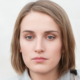 Neutral white young-adult female with medium  brown hair and blue eyes