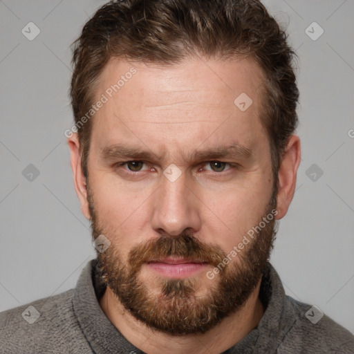 Neutral white adult male with short  brown hair and brown eyes