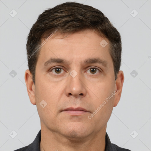 Neutral white adult male with short  brown hair and brown eyes