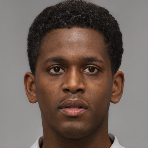 Neutral black young-adult male with short  brown hair and brown eyes