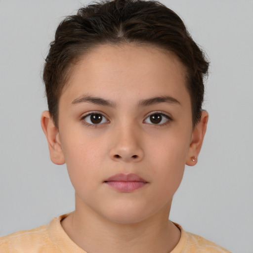 Neutral white young-adult female with short  brown hair and brown eyes