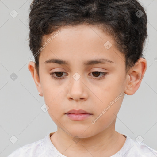 Neutral white child female with short  brown hair and brown eyes