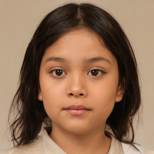 Neutral white child female with medium  brown hair and brown eyes
