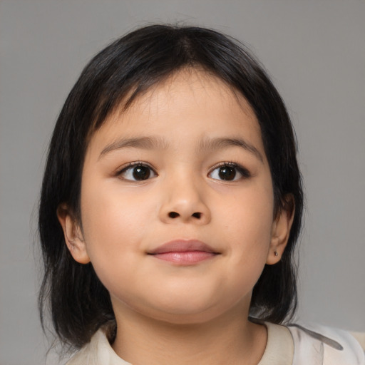 Neutral asian child female with medium  brown hair and brown eyes
