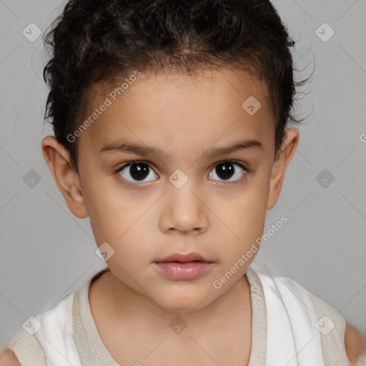 Neutral white child female with short  brown hair and brown eyes