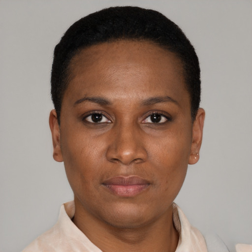 Neutral latino young-adult female with short  black hair and brown eyes