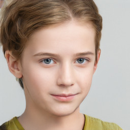 Neutral white child female with short  brown hair and grey eyes