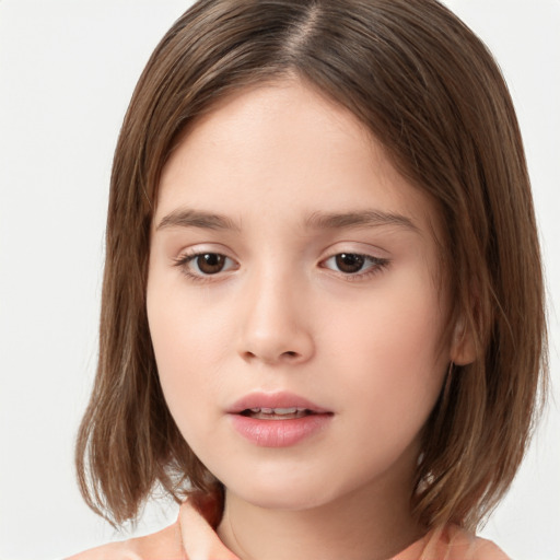 Neutral white child female with medium  brown hair and brown eyes