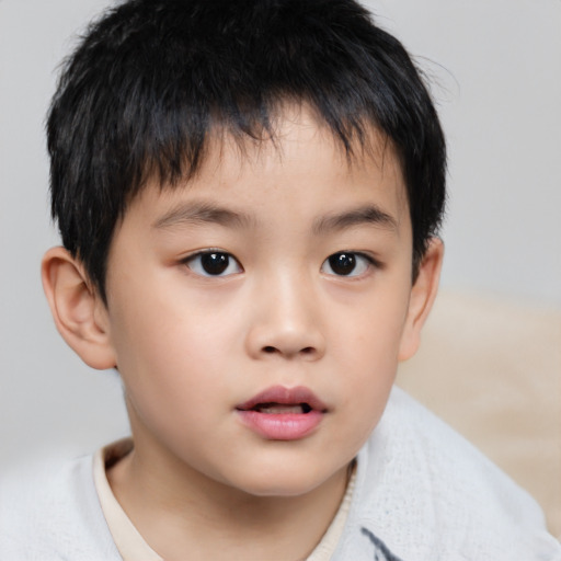 Neutral asian child male with short  brown hair and brown eyes
