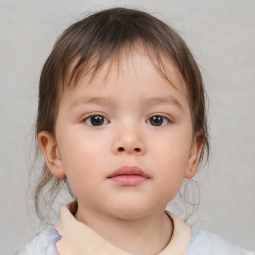 Neutral white child female with medium  brown hair and brown eyes