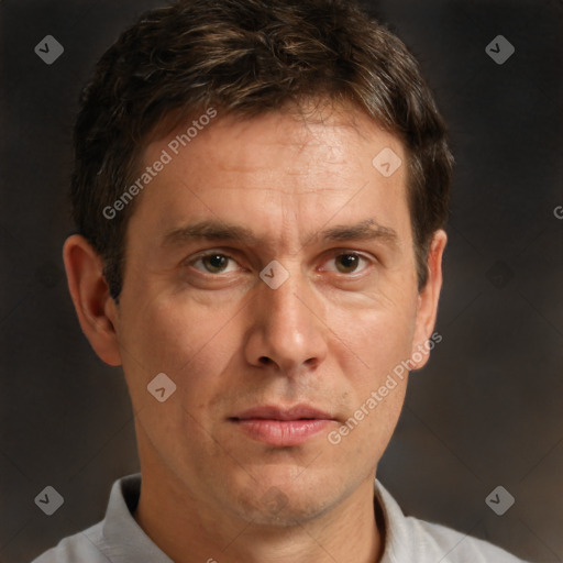 Neutral white adult male with short  brown hair and brown eyes