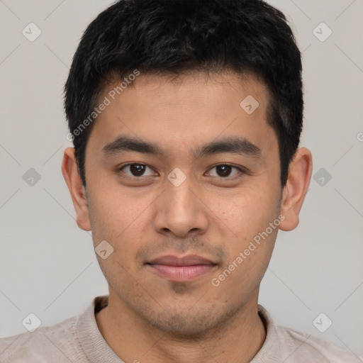 Neutral asian young-adult male with short  brown hair and brown eyes