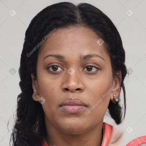 Neutral black young-adult female with short  brown hair and brown eyes