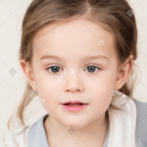 Neutral white child female with medium  brown hair and brown eyes