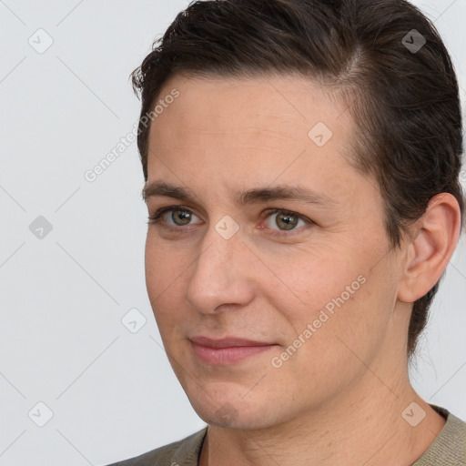 Neutral white adult male with short  brown hair and brown eyes