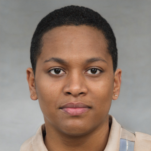 Neutral black young-adult male with short  brown hair and brown eyes