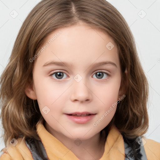 Neutral white child female with medium  brown hair and brown eyes