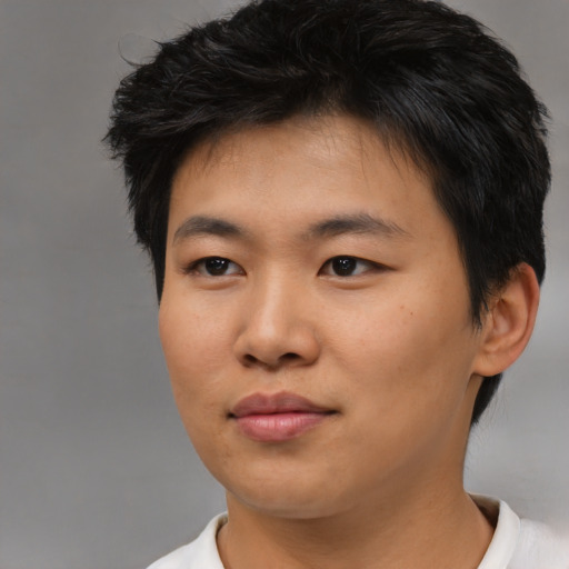 Neutral asian young-adult male with short  brown hair and brown eyes