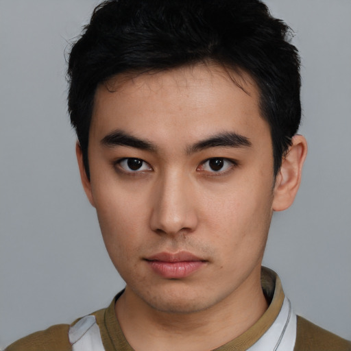 Neutral asian young-adult male with short  black hair and brown eyes