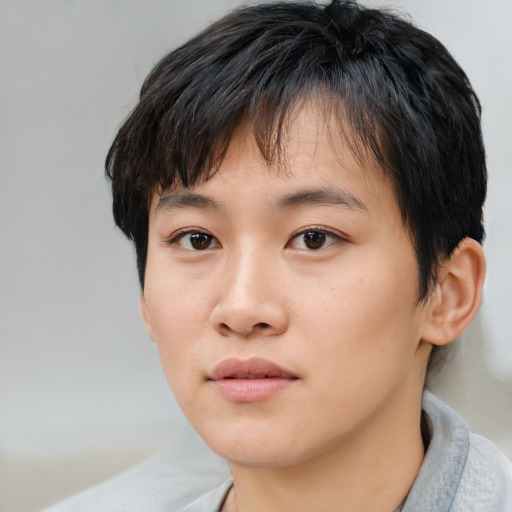Neutral asian young-adult female with medium  brown hair and brown eyes