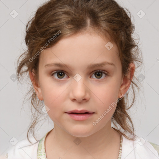 Neutral white child female with medium  brown hair and brown eyes