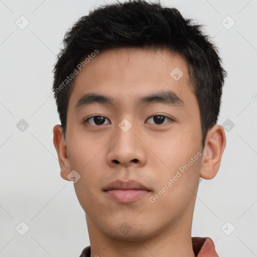 Neutral asian young-adult male with short  brown hair and brown eyes