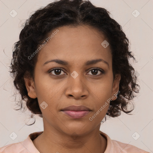 Neutral black young-adult female with short  brown hair and brown eyes