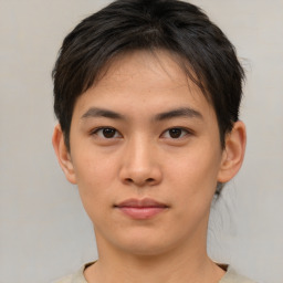 Neutral asian young-adult male with short  brown hair and brown eyes