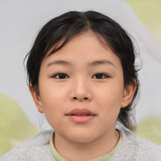 Neutral asian child female with medium  brown hair and brown eyes