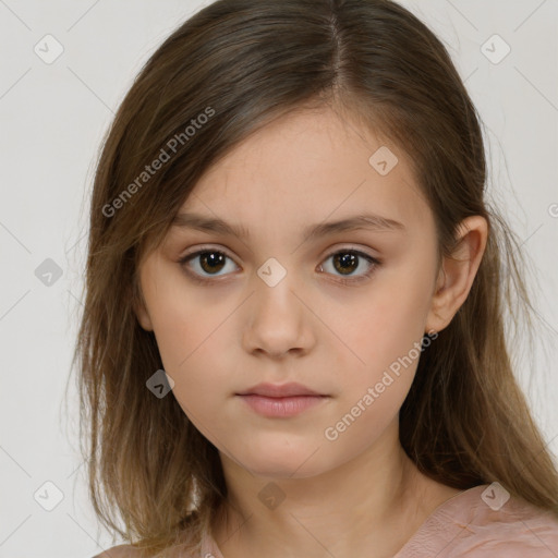 Neutral white child female with medium  brown hair and brown eyes