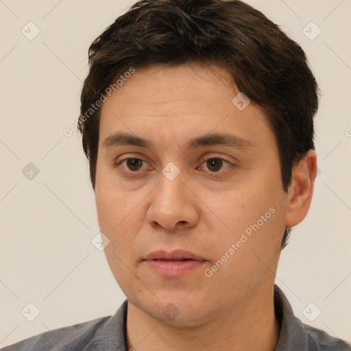 Neutral white adult male with short  brown hair and brown eyes