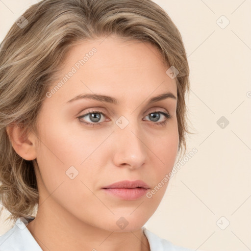 Neutral white young-adult female with medium  brown hair and green eyes